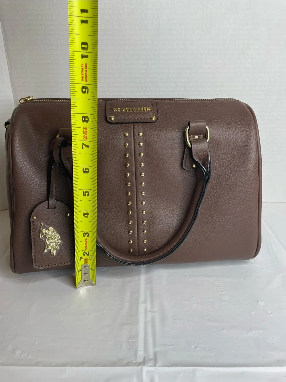 U.S. Polo Assn. Brown Satchel with Gold Studs